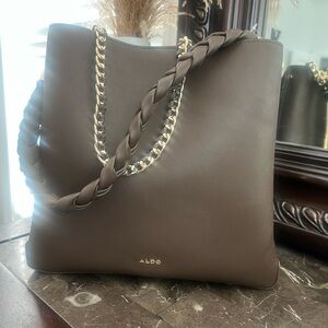 Aldo Dark Brown Tote with Gold Chain